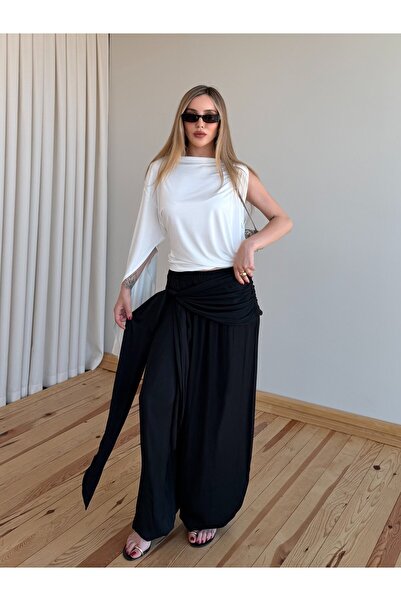 Laluvia Black Belted Shalwar Trousers - 40601