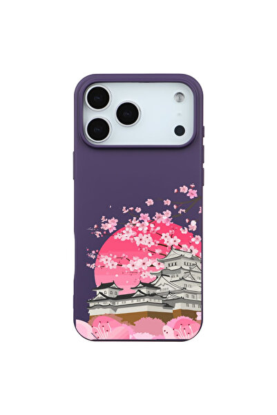 Casen iPhone 17 Pro Mor Lansman Sakura Renkli Silikon Kılıfı