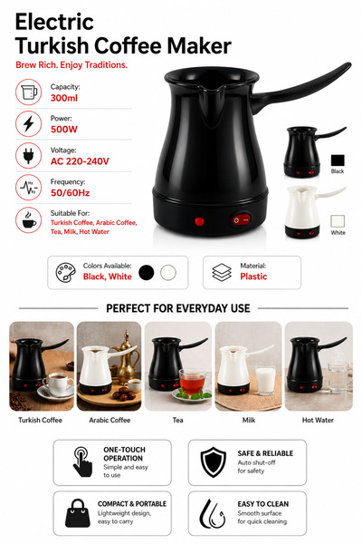 Baytix HOME 300ml Electric Turkish Coffee Maker, 500W Arabic Coffee Pot, Turk...