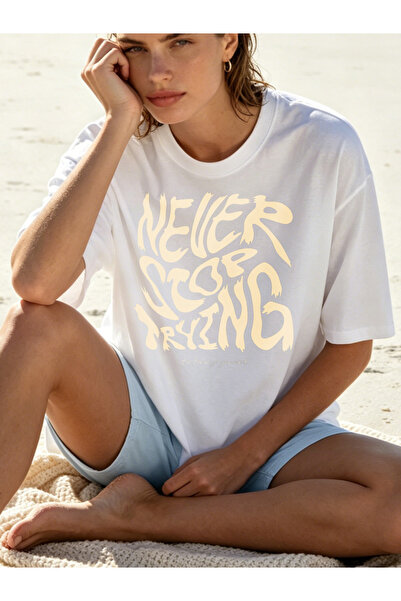 Fleck Womens T Shirts Never Stop Trying Graphic Print Casual Loose Fit Summer...
