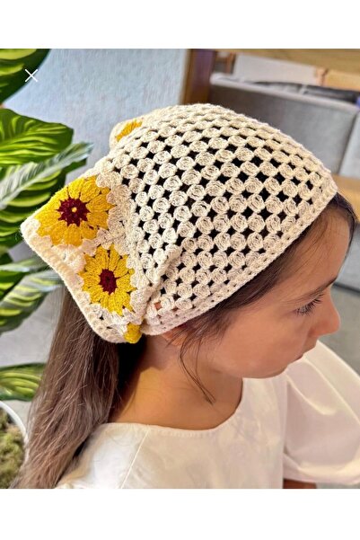 İNCİ ÇEYİZ Yellow Daisy Knitted Bohemian Bandana Suitable for Adults and Chil...