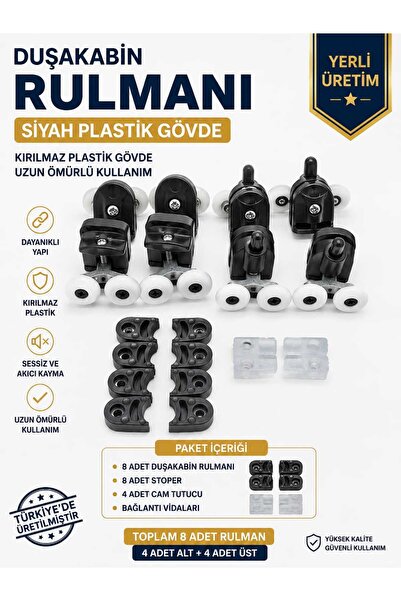 plutus yapı Duşakabin Rulman tekerleği Siyah 8 adet (4 alt - 4 üst - 1 takım)