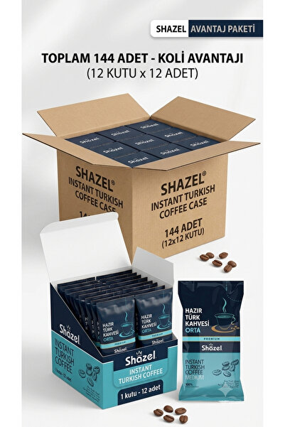 Shazel Hazır Türk Kahvesi Orta- 9 gr. (12 adet x 12 kutu) 144 Adet