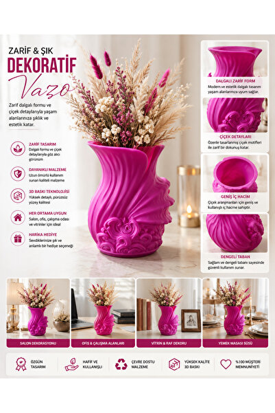 SAF HOBİ ATÖLYE DESİGN Floral Patterned Decorative Vase