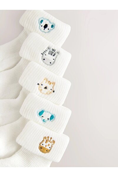 ÇORAPSA Pack of 5 White Character Embroidered – Cotton Cute Socks