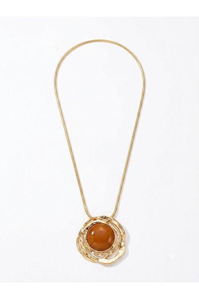 GenelTedarik Trendy Steel Necklace with Brown Gold Frame