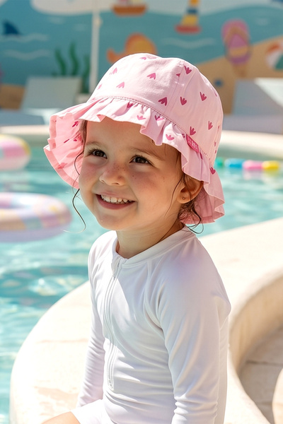 REMSA Girl Child 1-4 Years Old Heart Patterned Bucket Hat 08-063 Pink