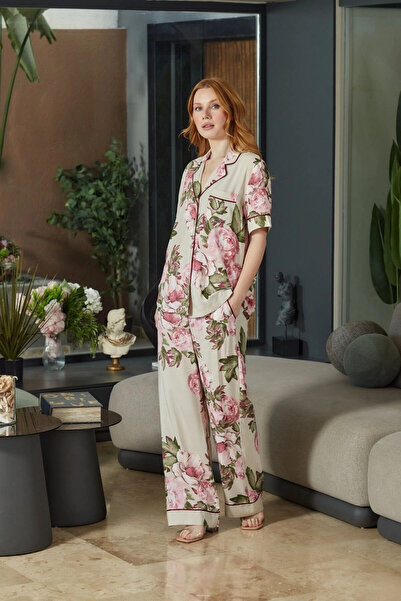 ALFA AKSESUAR 03 26546 Women's Patterned Buttoned Short Sleeve Pajama Set