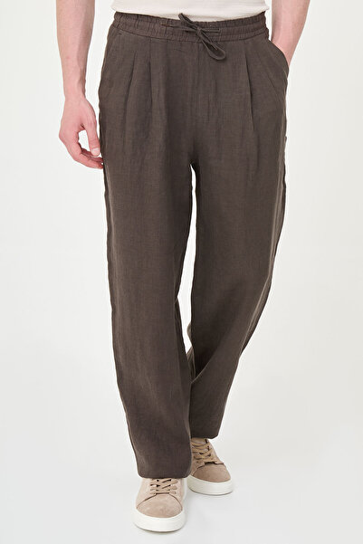 Mcr Straight Oversize Drawstring Elastic Waist 100% Linen Men's Trousers Brow...