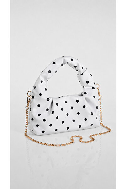 DENSİLA Women's White Black Polka Dot Hand and Shoulder Bag