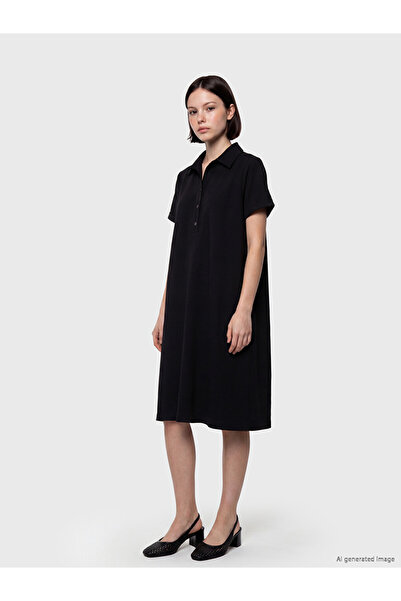 LC Waikiki Lcwaikiki Petite Black Polo Collar Muslin Dress