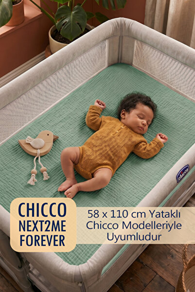 Chico Next2Me Forever Uyumlu Lastikli Çarşaf - 58 x 110 CM Yataklı Modeller İçin Müslin Çarşaf