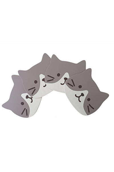 OEM Set 4 suporturi de pahar, cap de pisica, 10x8cm, din silicon, rezistente ...