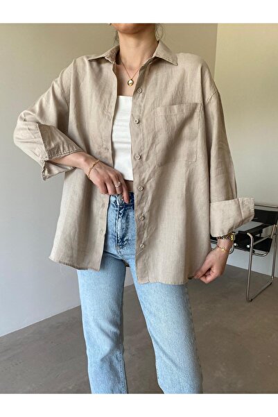 Bade Butik Beige Premium Quality Raw Linen Shirt