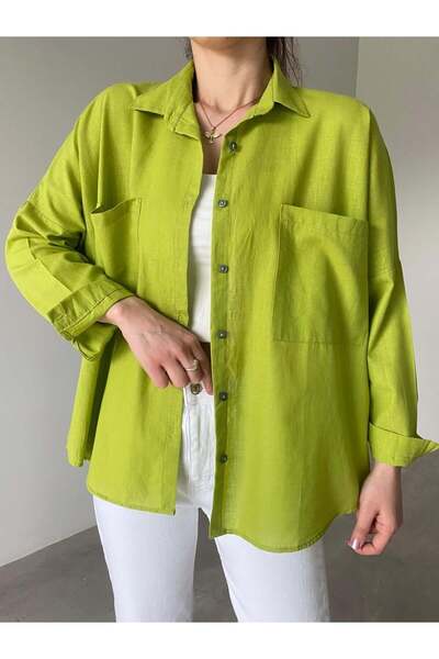 Bade Butik Pistachio Green Oversize Lena Linen Shirt