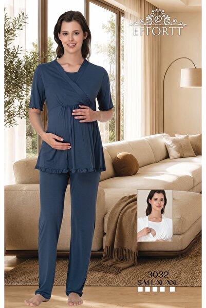 EM&FA TEKSTİL Pregnant Women's Breastfeeding Detailed Pajama Set
