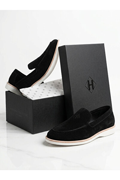 HERMES PARIS Men's Black Suede Loafers