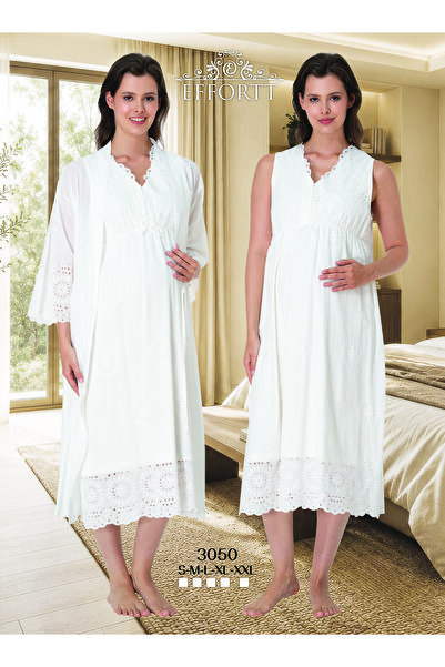 EM&FA TEKSTİL Pregnant Women's Breastfeeding Detailed Nightgown Set with Dres...