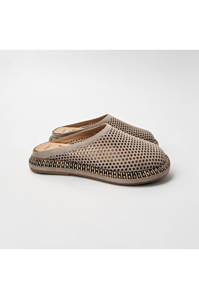 Ega ayakkabı Women's Genuine Suede Perforated Slippers
