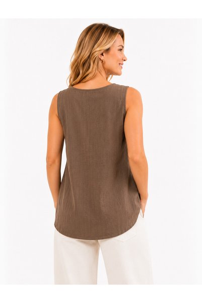 duygu altıntaş 100% Muslin Asymmetrical Cut Sleeveless Blouse – Lightweight, Breathable Summer Women's Blouse