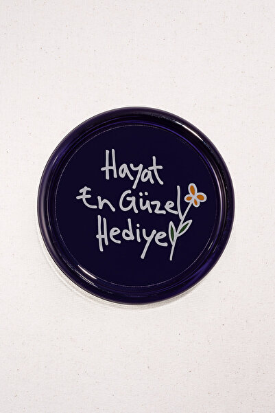 Paşabahçe "Life Is the Best Gift" Coasters Navy Blue, Set, Tableware Accessory