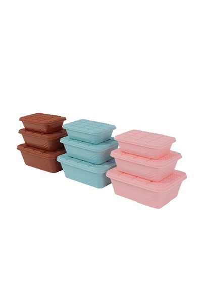 Lawazim 9-Piece Plastic Storage Container Set with Lids 3 Sizes Brown Blue Pink