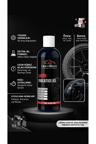 LeeWillson Lastik Parlatıcı Jel 500 ml- Ekstra Parlak ve Uzun Ömürlü Koruyucu...
