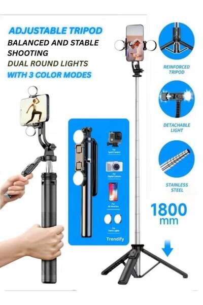 ELTRAZONE 180cm/70.86 Inches Extra Long Selfie Stick Tripod, Anti-Shake, Dual...
