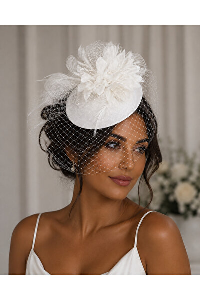 bba new trend Nikah Şapkası Beyaz Fascinator Gösterişli Beyaz Gelin Şapkası Z...