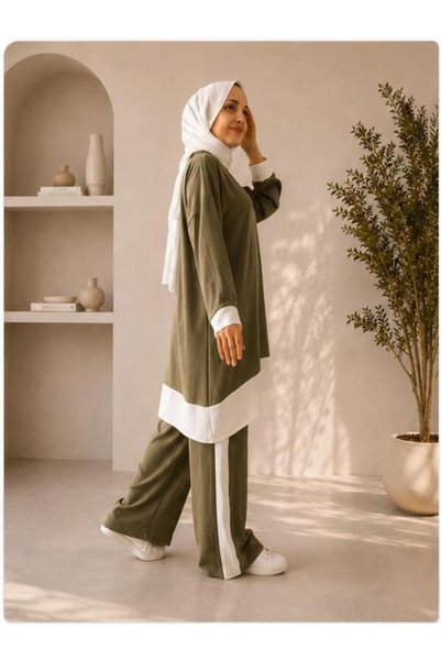 AYSUN AYDEMİR Summer Khaki White Two-Piece Set