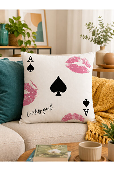 Evmila Lucky Girl Ace of Spades Lip Printed Pop Art Decorative Throw Pillow C...