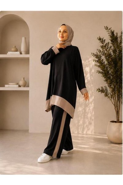 AYSUN AYDEMİR Yazlik Black Brown Detailed Double Set