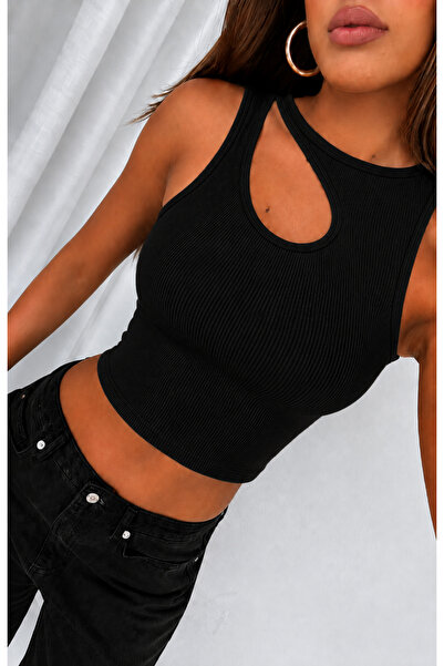 ÖZ PAMUK Women's Camisole Crop Blouse with Low Cut Neckline