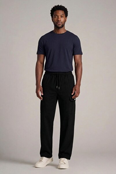 DAMGA JEANS Men's Classic Black Cargo Linen Trousers