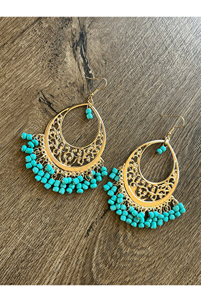 Büyük Hanım Blue Boho Style Beaded Chunky Earrings