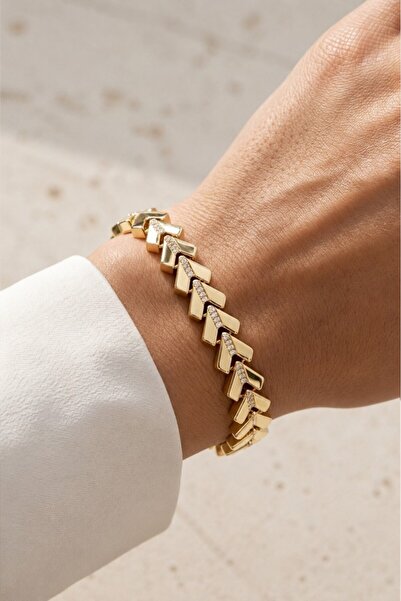 Valmont Accessories 14K VIP Kaplama Altın Renk Zirkon Taşlı Kadın Bileklik - ...