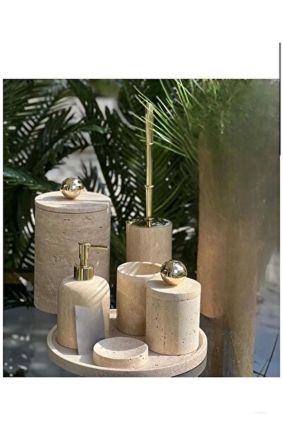 Ege Home Decoration Decorative Natural Travertine Marble 7 Piece Gold Disco B...