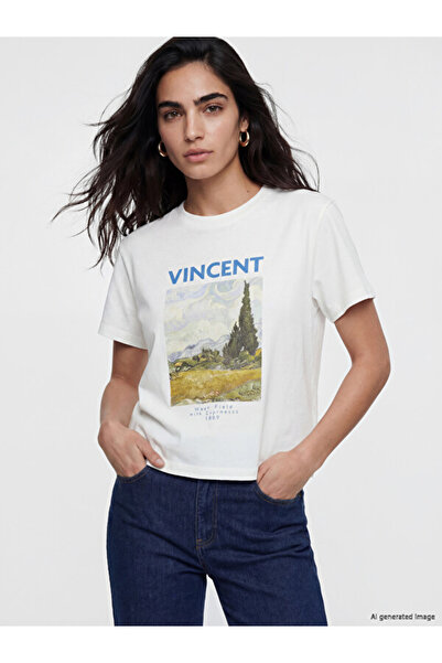 LC Waikiki Γυναικεία μπλουζάκια με στάμπα Van Gogh από 100% βαμβάκι από το Sh...