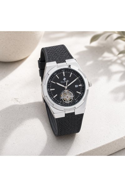 Clasico Apex Men's Skeleton Dial Silicone Strap Watch – Premium Stainless Steel Case | Date Display | Elegant Casual & Business Wrist Watch for Men