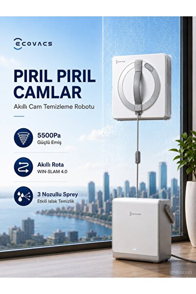 Ecovacs Yeni 5500Pa Yüksek Emiş Güçlü Taşınabilir İstasyonlu Akıllı Cam Silme...