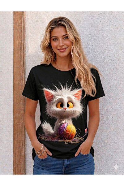 VODEXA Unisex Oversize T-Shirt Shashi Cat Printed 100% Cotton T-Shirt Comfort...