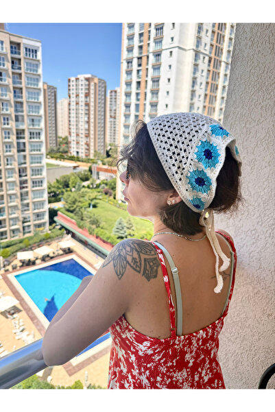 El örgüsü Otantik Çiçek Motifli Delikli Örgü Yazlık Bandana (yumuşak ipli, es...