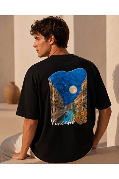 CANMODA Vincent Venice Night Printed Oversize Black T-Shirt