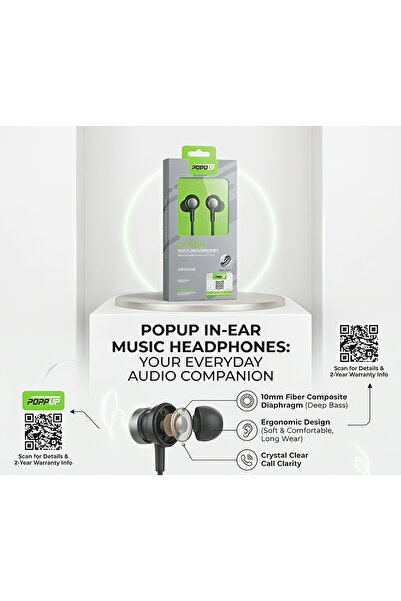 pop ups 3.5mm In-Ear Music Headphones with Microphone – 10mm Fiber Composite ...