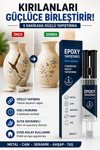 Primeaks Epoksi Şırınga Tipi Yapıştırıcı 24 ml | Cam Seramik Porselen Ahşap G...