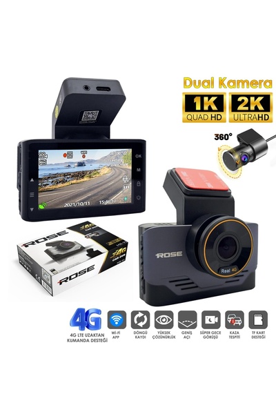 Poke 4G Wifi Araç İçi 2 Kamera DVR Led Ekran Gece Renkli Sesli 2K+1K Rose MR-93