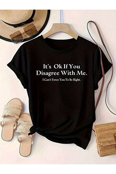 BASEPULSE تي شيرت نسائي بطباعة "It'S Ok If You" وياقة دائرية