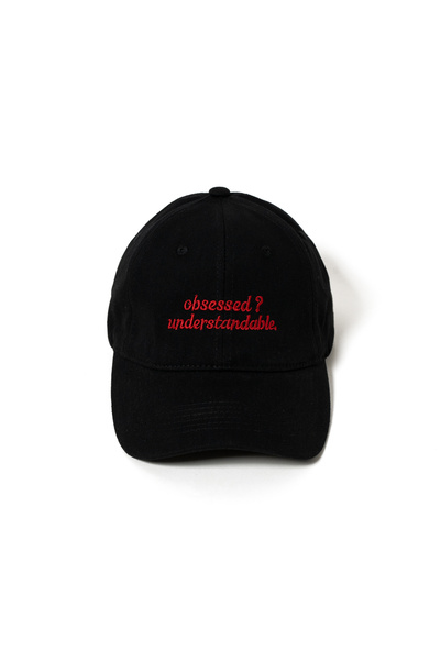Nome Studio Siyah Şapka Kırmızı Nakışlı %100 Pamuk Unisex Vintage Siyah Şapka...