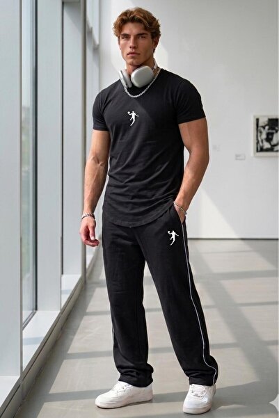 NO 601 Men's Black Slim Fit Oval Tshirt Black Single-Piped Lisbon Dribble Pri...
