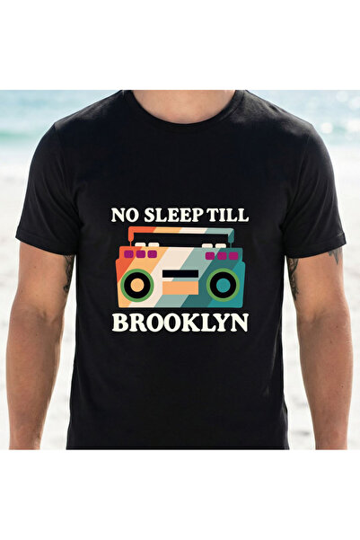 2mcup Stay Up Until Brooklyn T-Shirt Black Boombox Graphic Text Design Suitab...